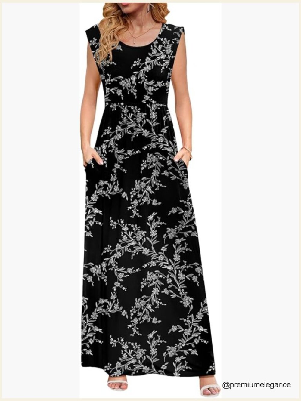 Maxi Dress with Pockets Empire Waist Cap Sleeve Summer Casual Loose Fit